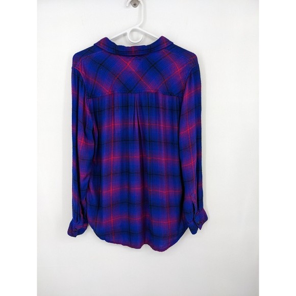 Rails Hunter Women Shirt Medium Purple Plaid Rayon Flannel Top Blue Western - Picture 2 of 4
